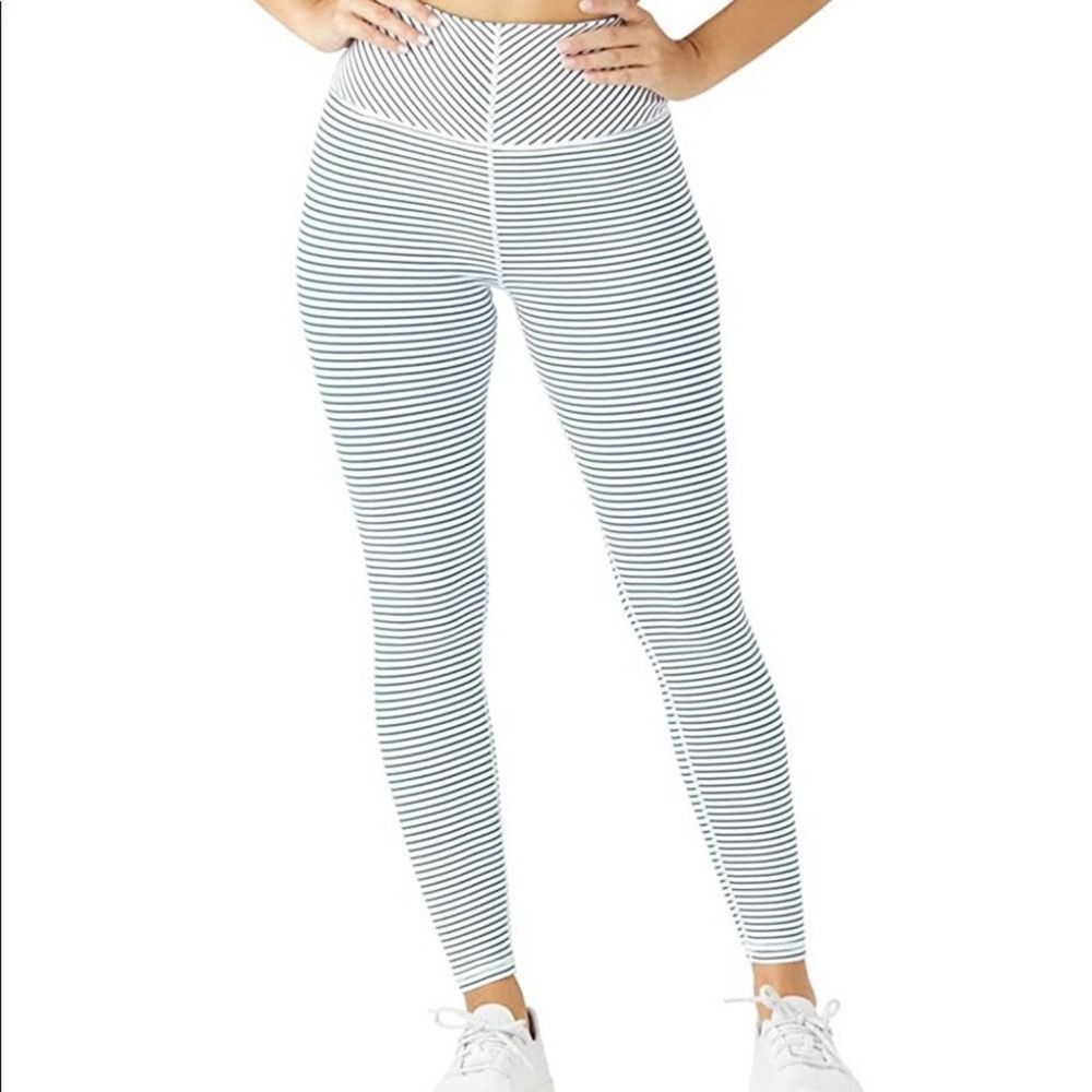 Glyder True Leggings White Dark Teal Green Stripes M